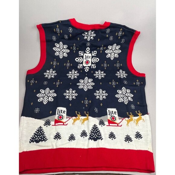 New 2019 Miller Lite Beer Holiday Ugly Christmas Sweater Vest with Reindeer - Picture 2 of 7